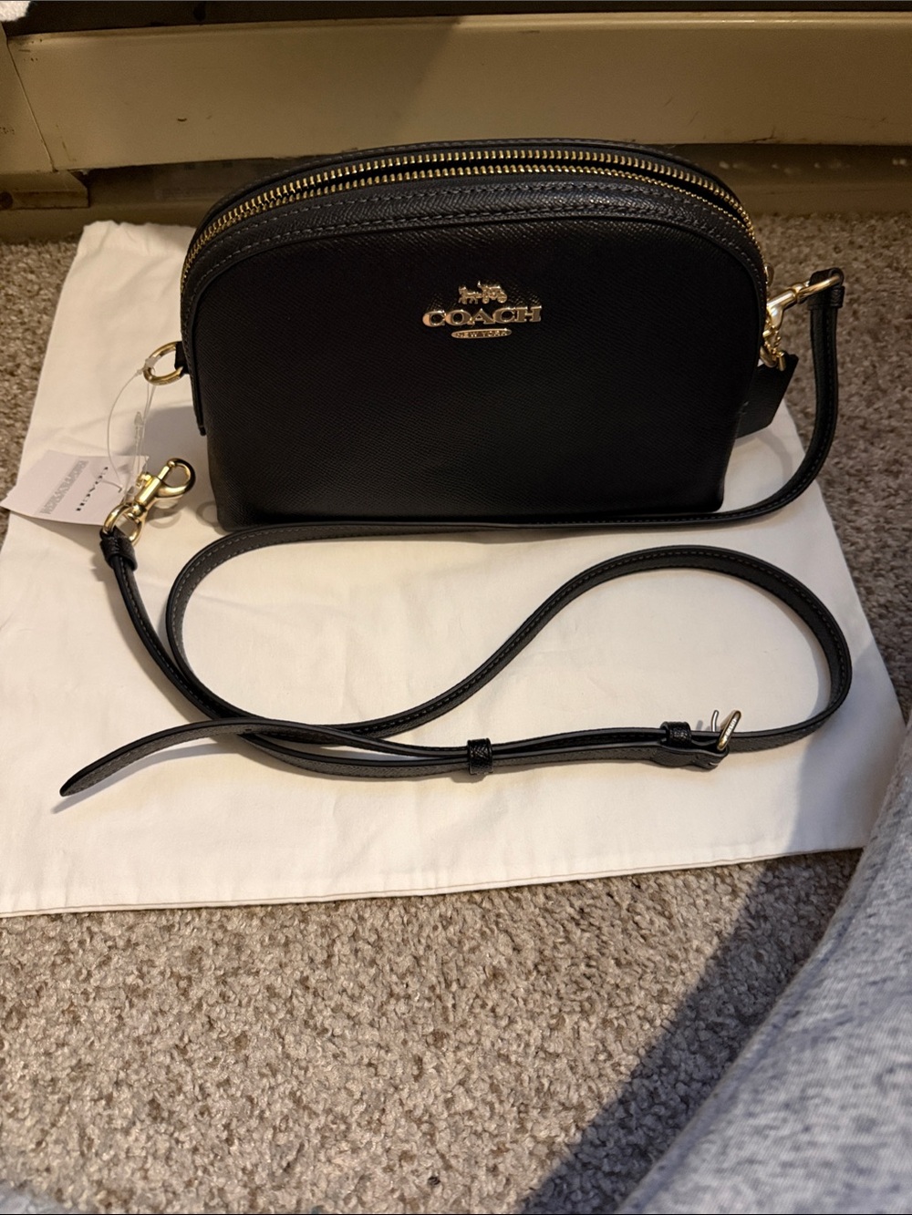 Coach Black Leather Crossbody with Gold-Tone Logo